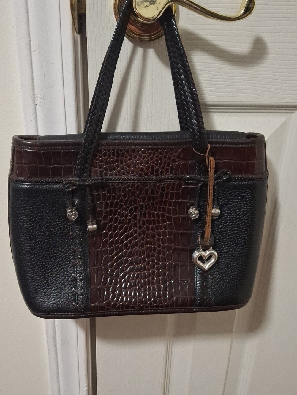 Brighton Black & Brown Croc-Panel Shoulder Bag with Heart Charm